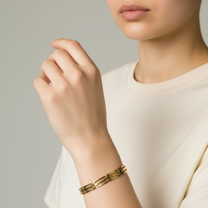 Wide Detailed Watch Band Style Bracelet