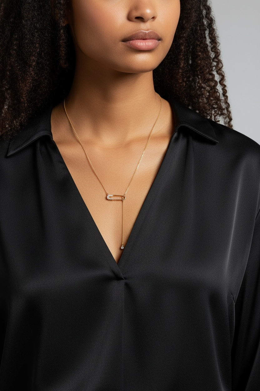 18k Gold Filled Safety Pin Necklace