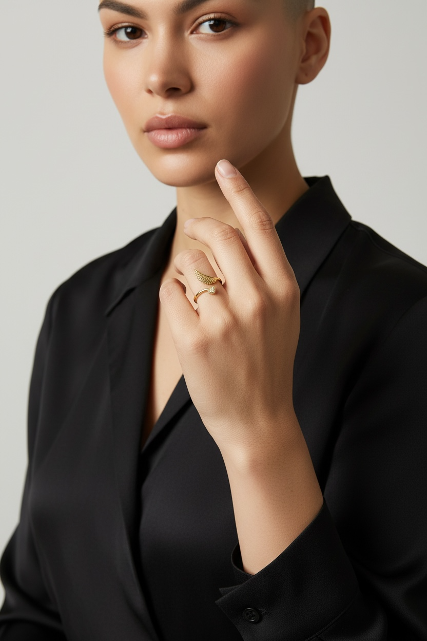 18k Gold Filled Adjustable Open Boho Ring Featuring Heart With Cubic Zirconia And Wing Making