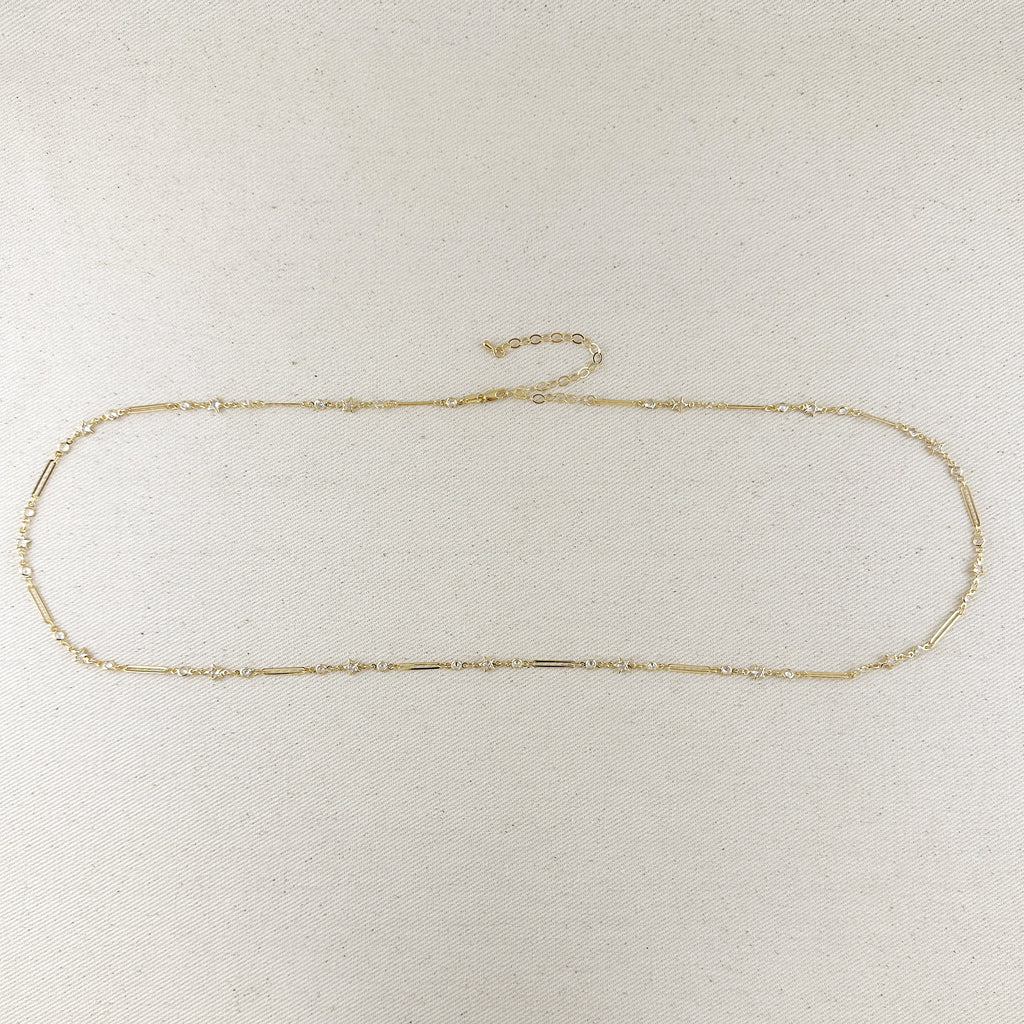 18k Gold Filled Paperclip And Stars CZ Belly Chain