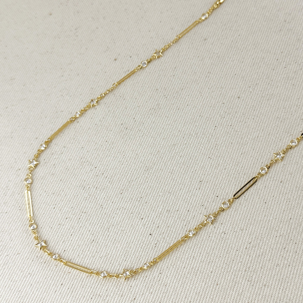 18k Gold Filled Paperclip And Stars CZ Belly Chain