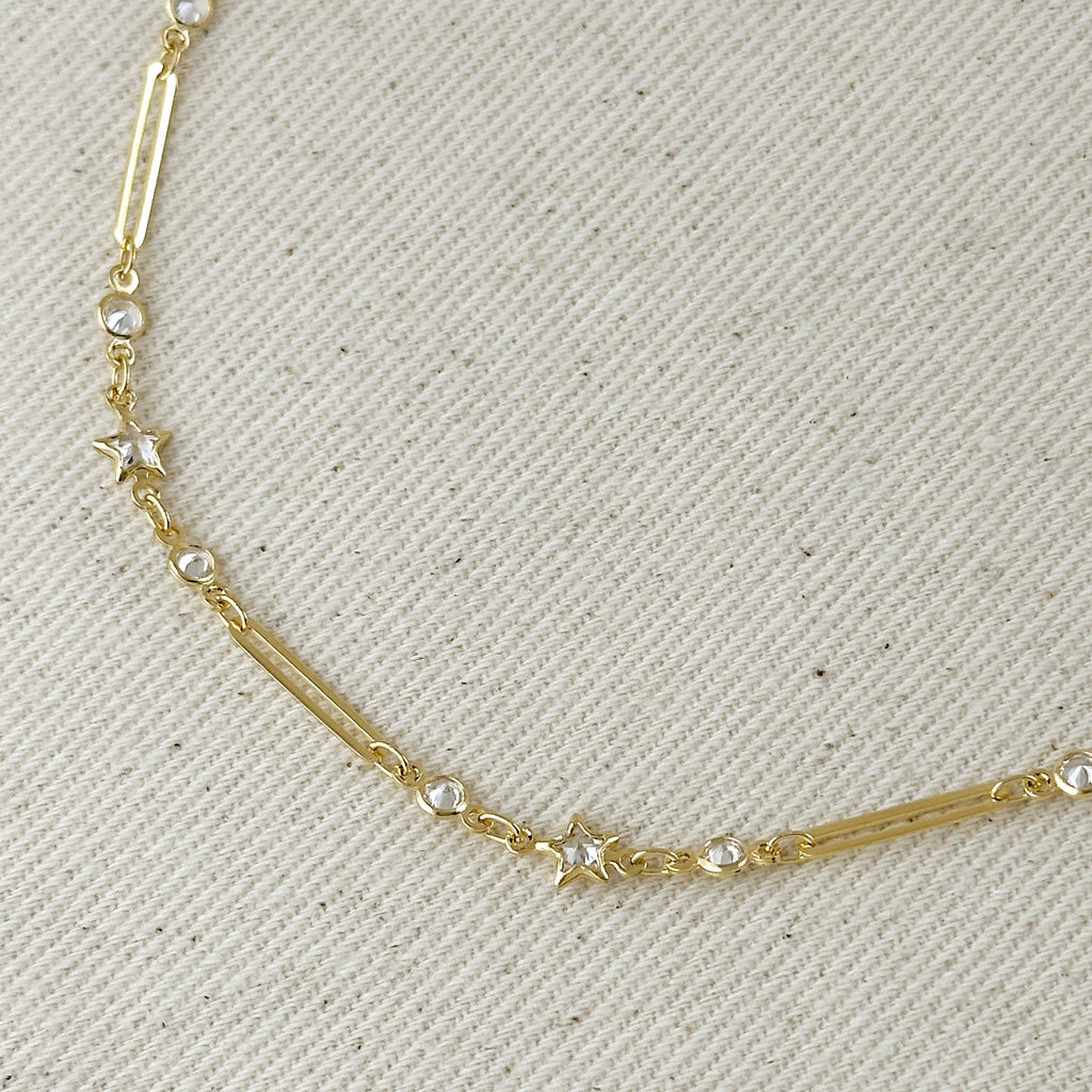 18k Gold Filled Paperclip And Stars CZ Belly Chain