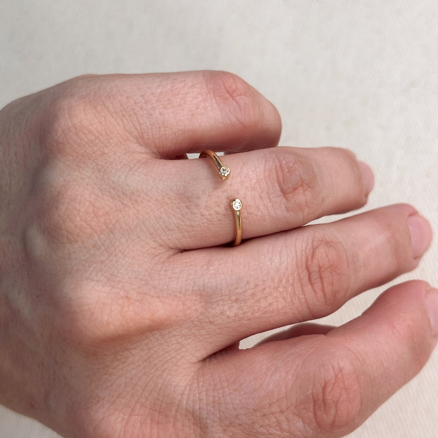 18k Gold Filled Dainty Open Ring with Micro Bezel Zirconia