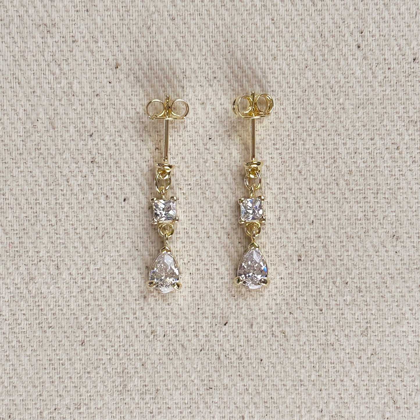 18k Gold Filled Princess Cut and Drop CZ Dangling Earrings