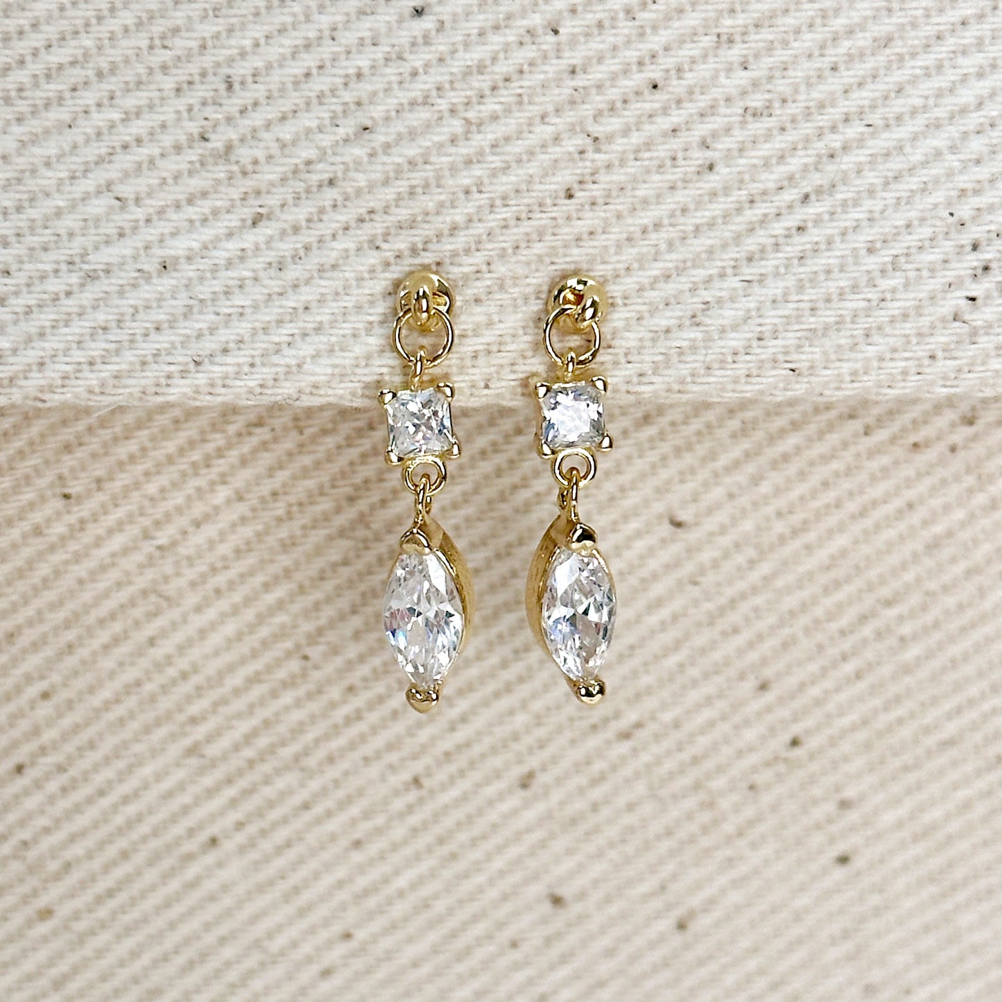 18k Gold Filled Princess Cut and Marquise CZ Dangling Earrings