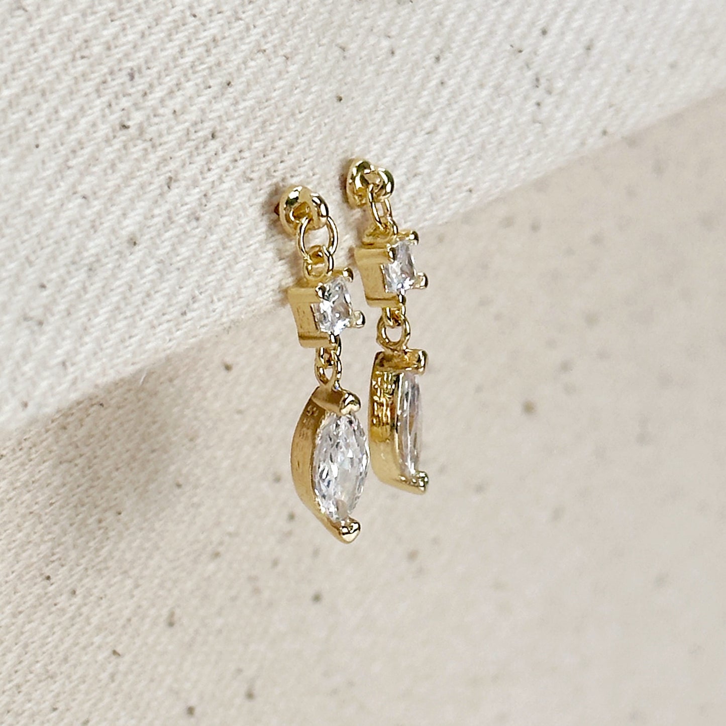 18k Gold Filled Princess Cut and Marquise CZ Dangling Earrings
