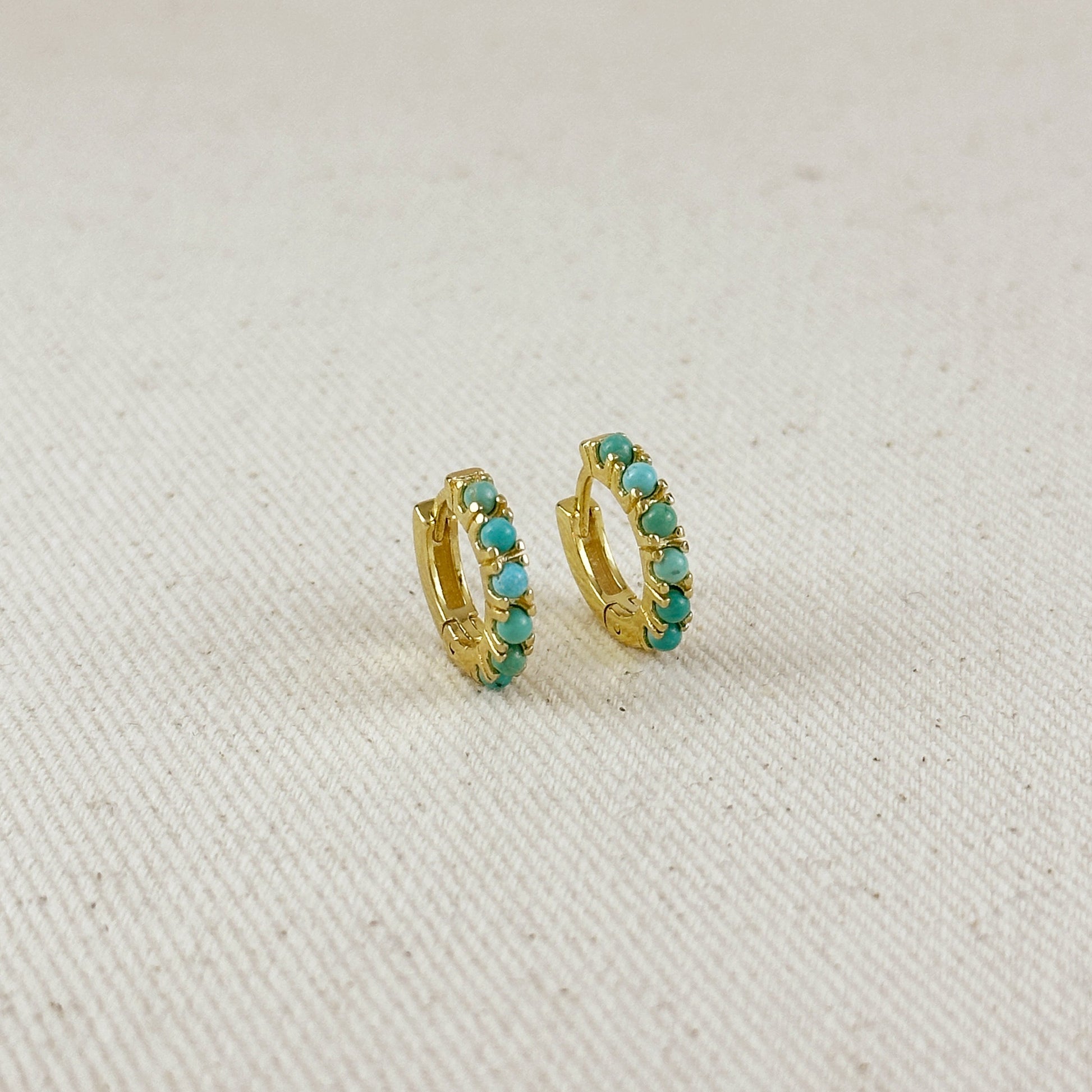 18k Gold Filled Natural Turquoise Hoop Earrings
