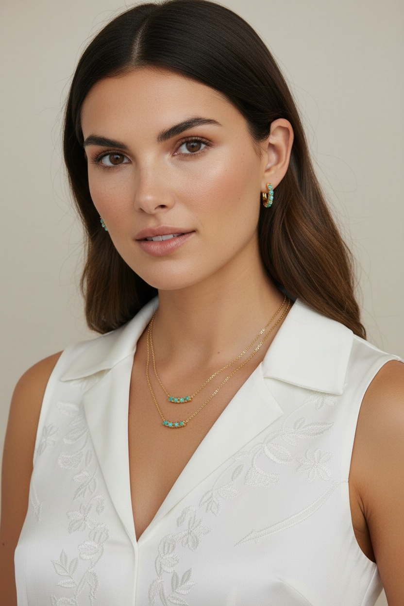 18k Gold Filled Natural Turquoise Hoop Earrings