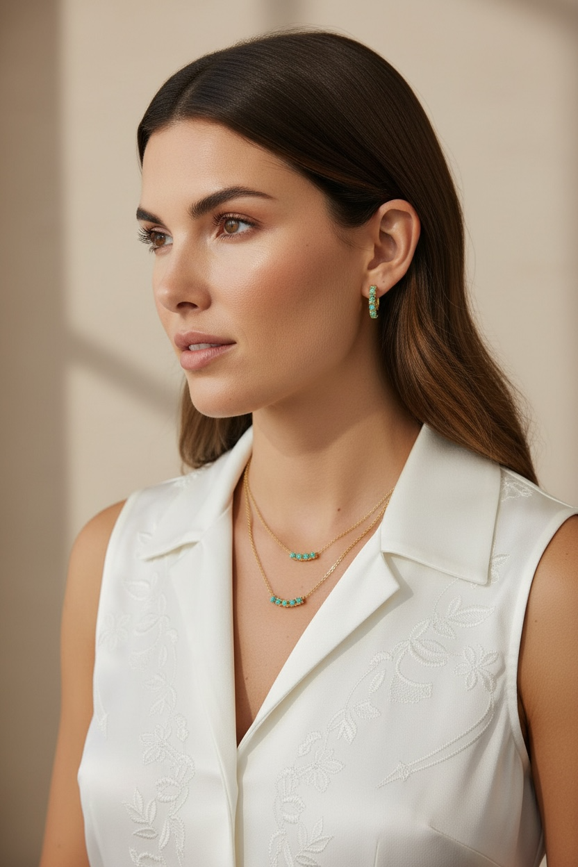 18k Gold Filled Natural Turquoise Hoop Earrings