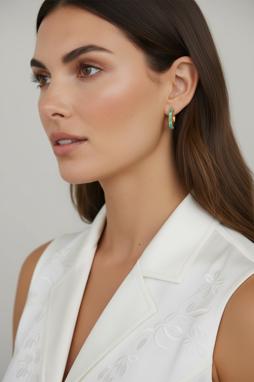 18k Gold Filled Natural Turquoise Hoop Earrings