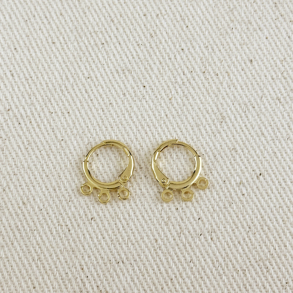18k Gold Filled Earrings Plain Lever-back with 3 Jump Rings