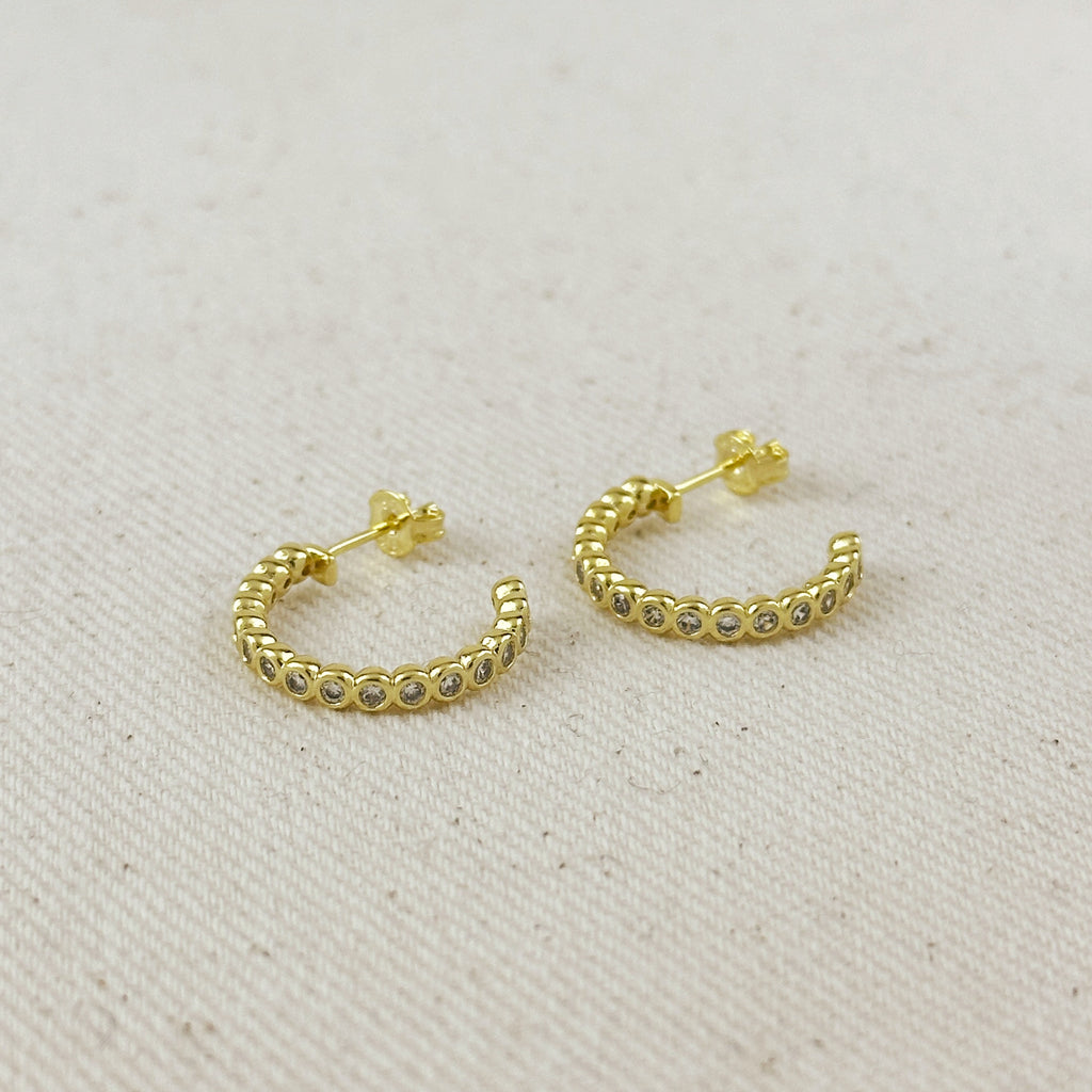 18k Gold Filled 19mm Bezel CZ C- Hoop Earrings