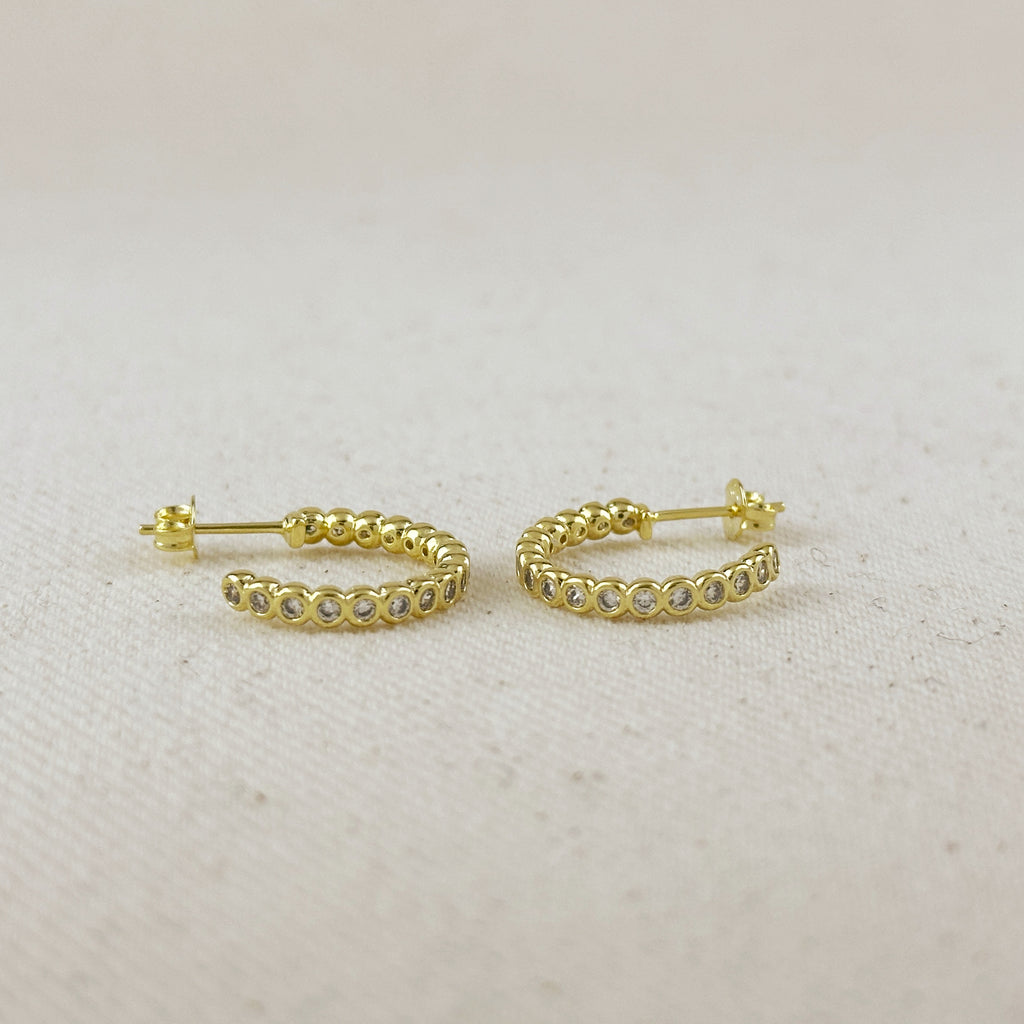 18k Gold Filled 19mm Bezel CZ C- Hoop Earrings