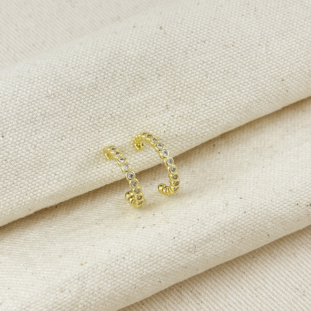 18k Gold Filled 19mm Bezel CZ C- Hoop Earrings