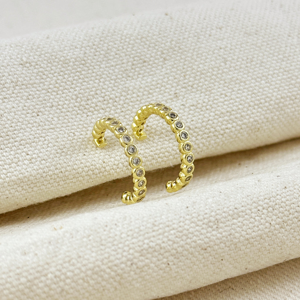 18k Gold Filled 19mm Bezel CZ C- Hoop Earrings