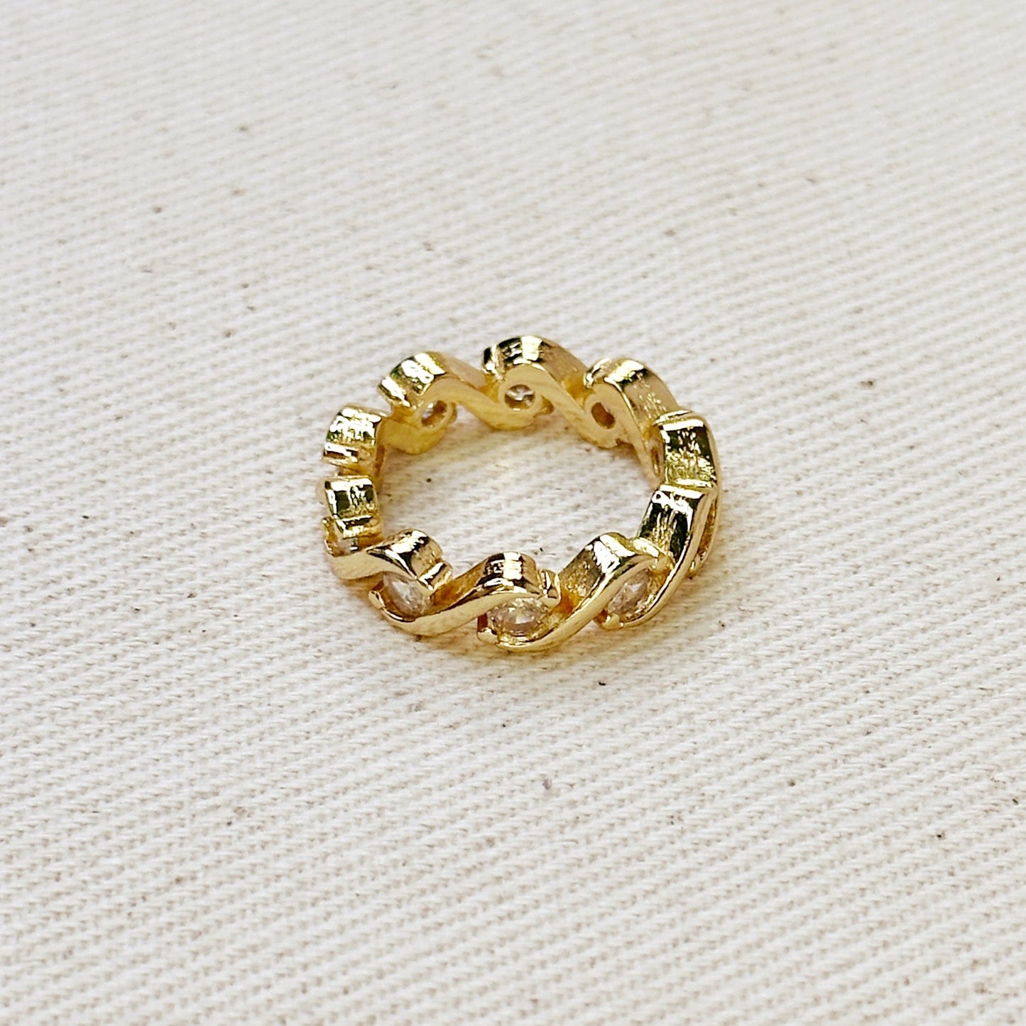 18k Gold Filled Cz Wave Eternity Band Ring