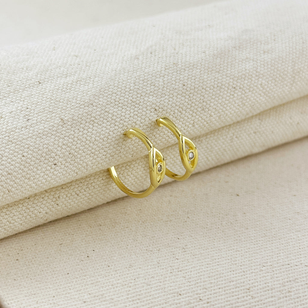 18k Gold Filled CZ Eye C- Hoop Earrings