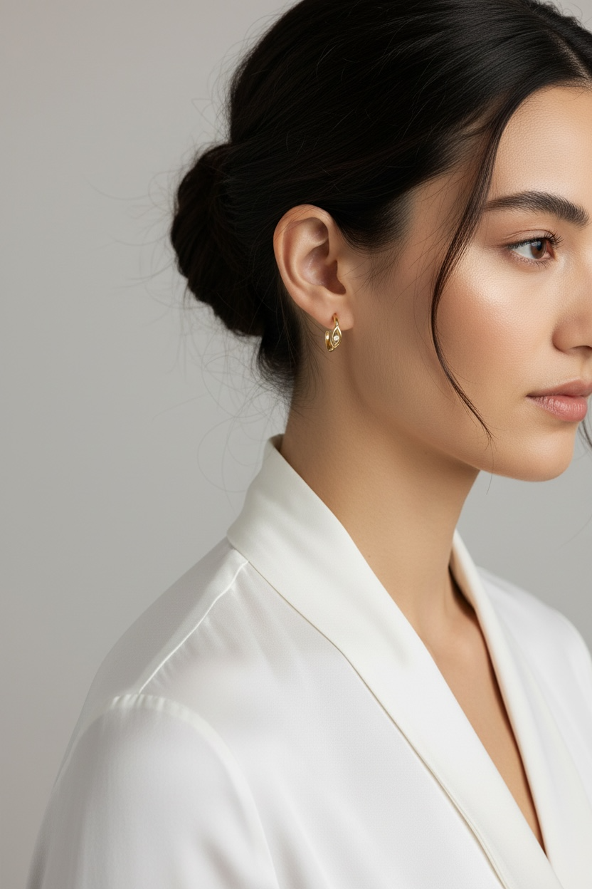 18k Gold Filled CZ Eye C- Hoop Earrings