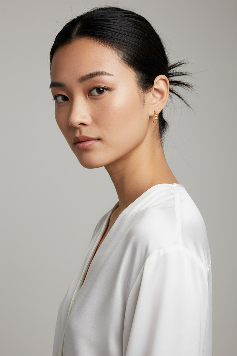 18k Gold Filled CZ Eye C- Hoop Earrings