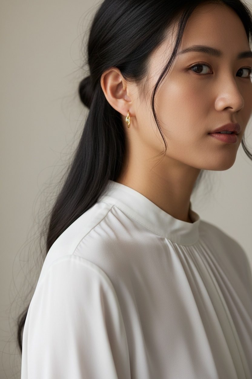 18k Gold Filled CZ Eye C- Hoop Earrings