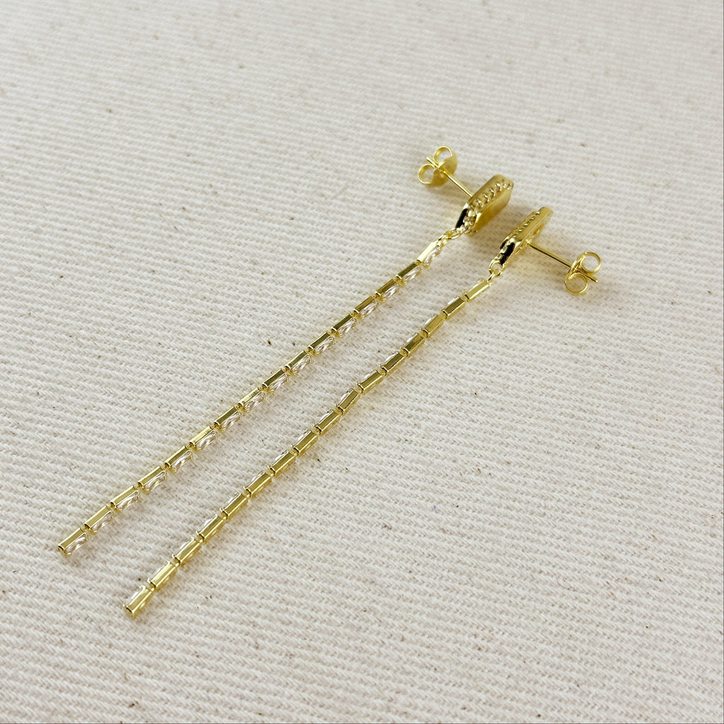 18k Gold Filled CZ Baguette Chain Drop Earrings