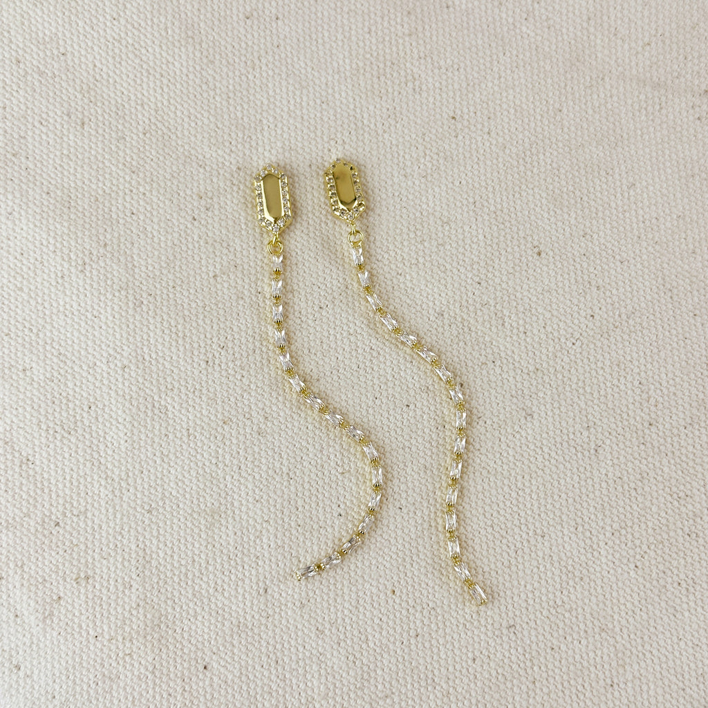 18k Gold Filled CZ Baguette Chain Drop Earrings