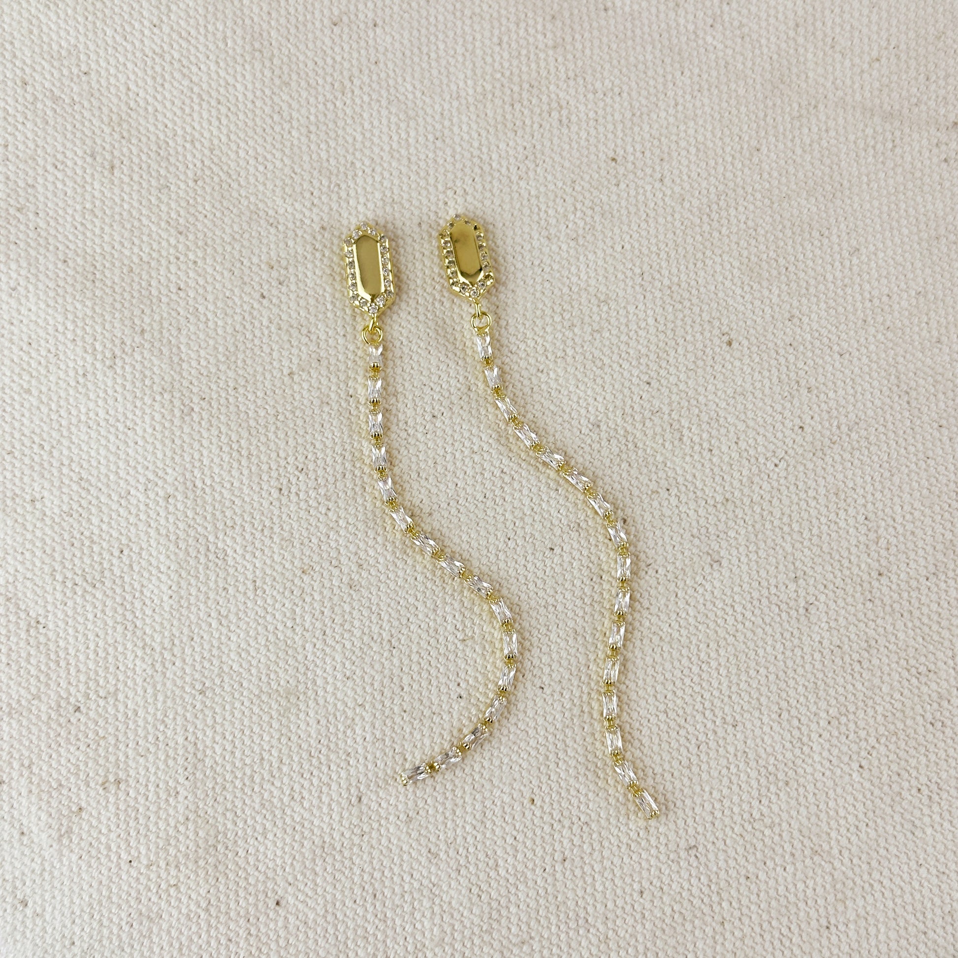 18k Gold Filled CZ Baguette Chain Drop Earrings
