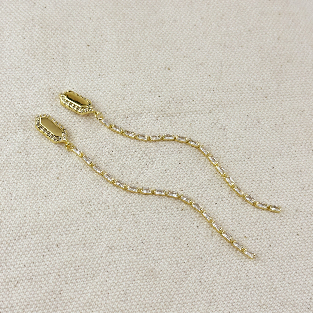 18k Gold Filled CZ Baguette Chain Drop Earrings