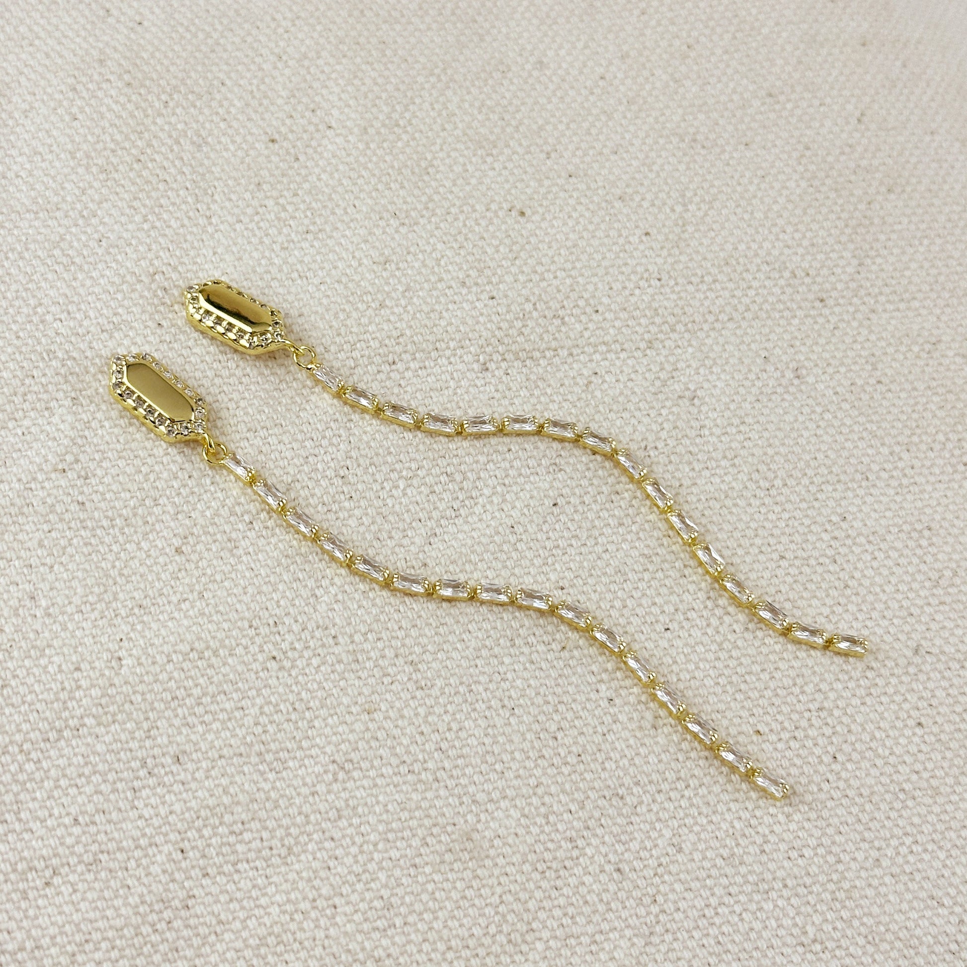 18k Gold Filled CZ Baguette Chain Drop Earrings