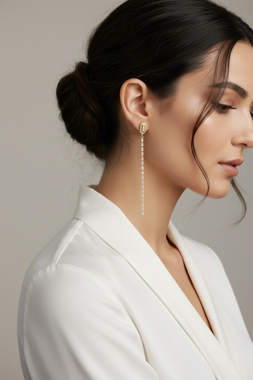 Woman wearing a white blazer with a neutral background