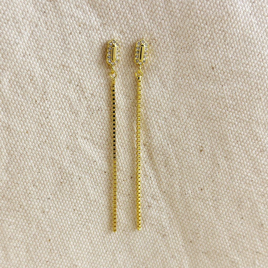 18k Gold Filled CZ Box Chain Drop Earrings