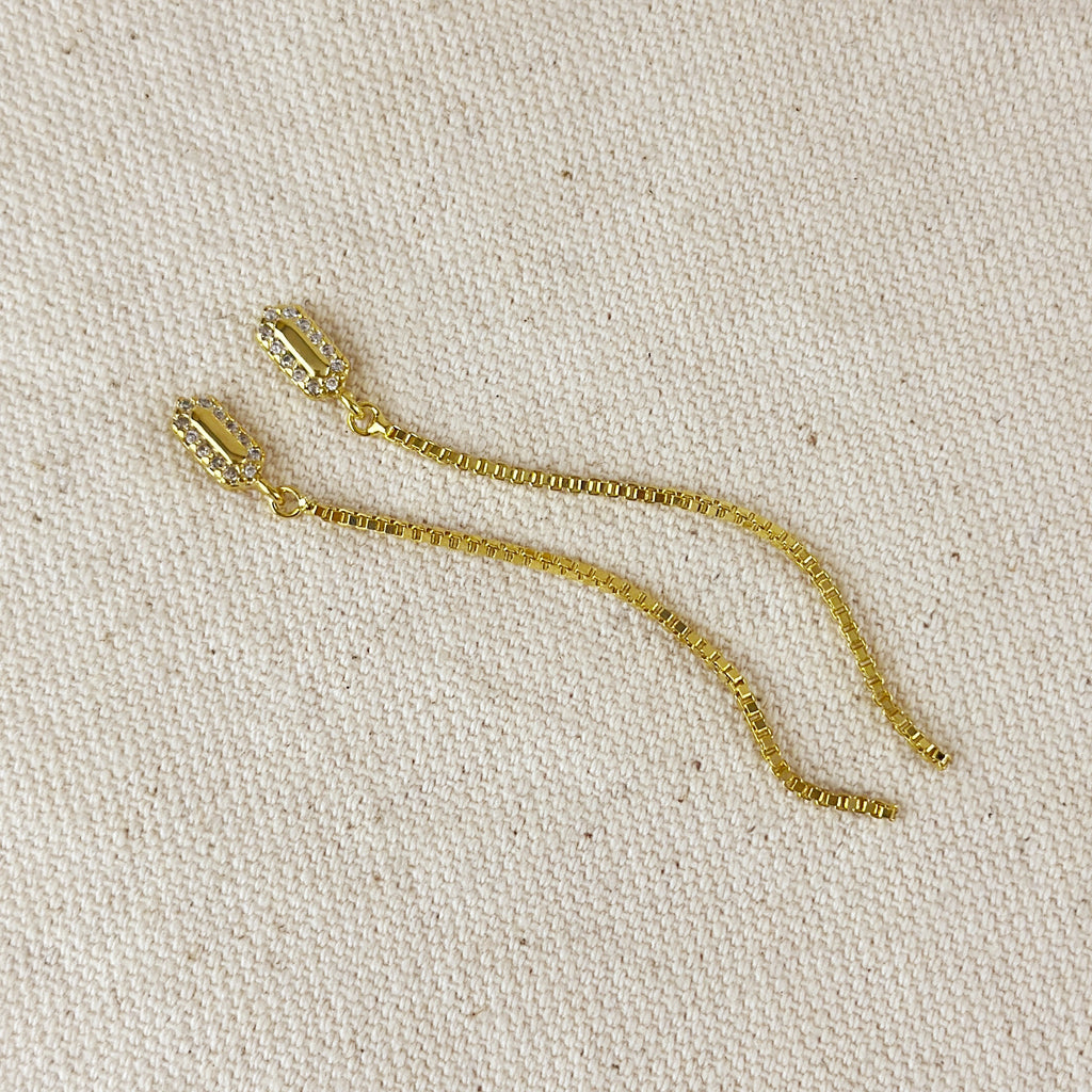 18k Gold Filled CZ Box Chain Drop Earrings