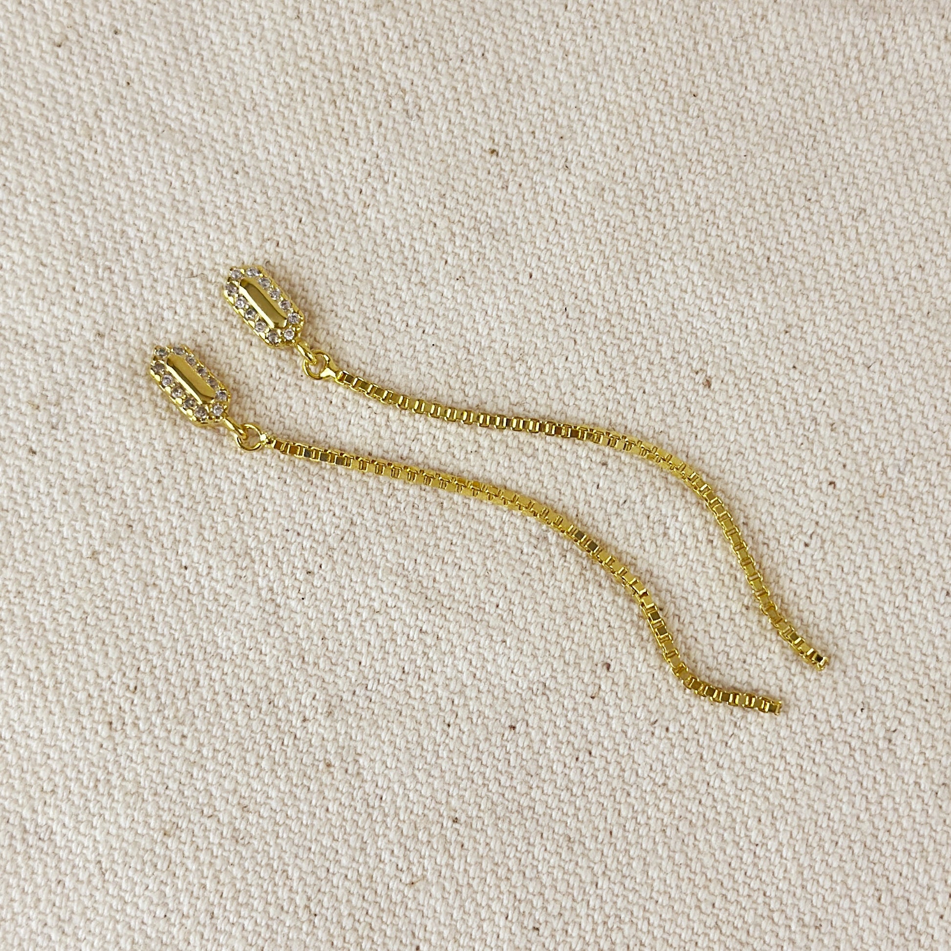 18k Gold Filled CZ Box Chain Drop Earrings