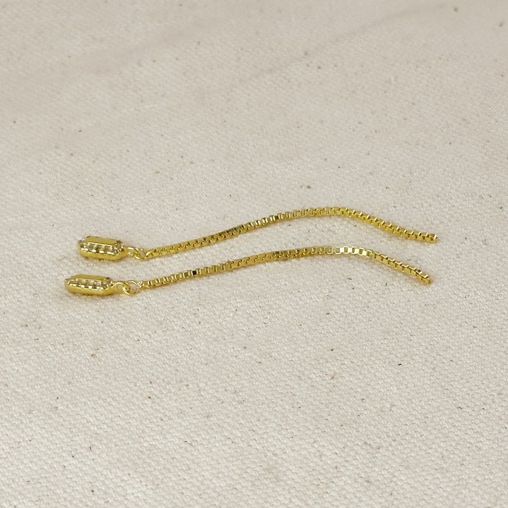 18k Gold Filled CZ Box Chain Drop Earrings