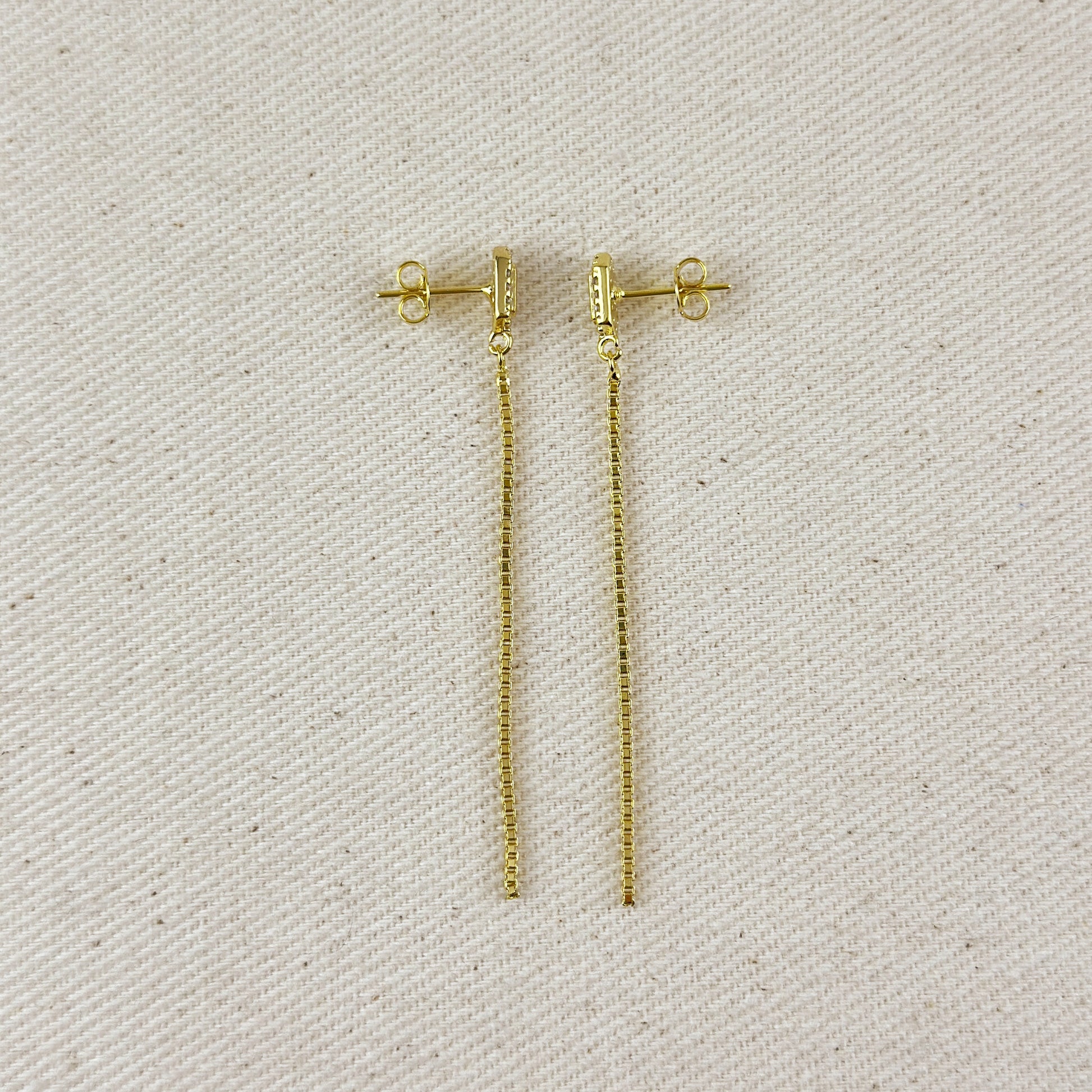 18k Gold Filled CZ Box Chain Drop Earrings