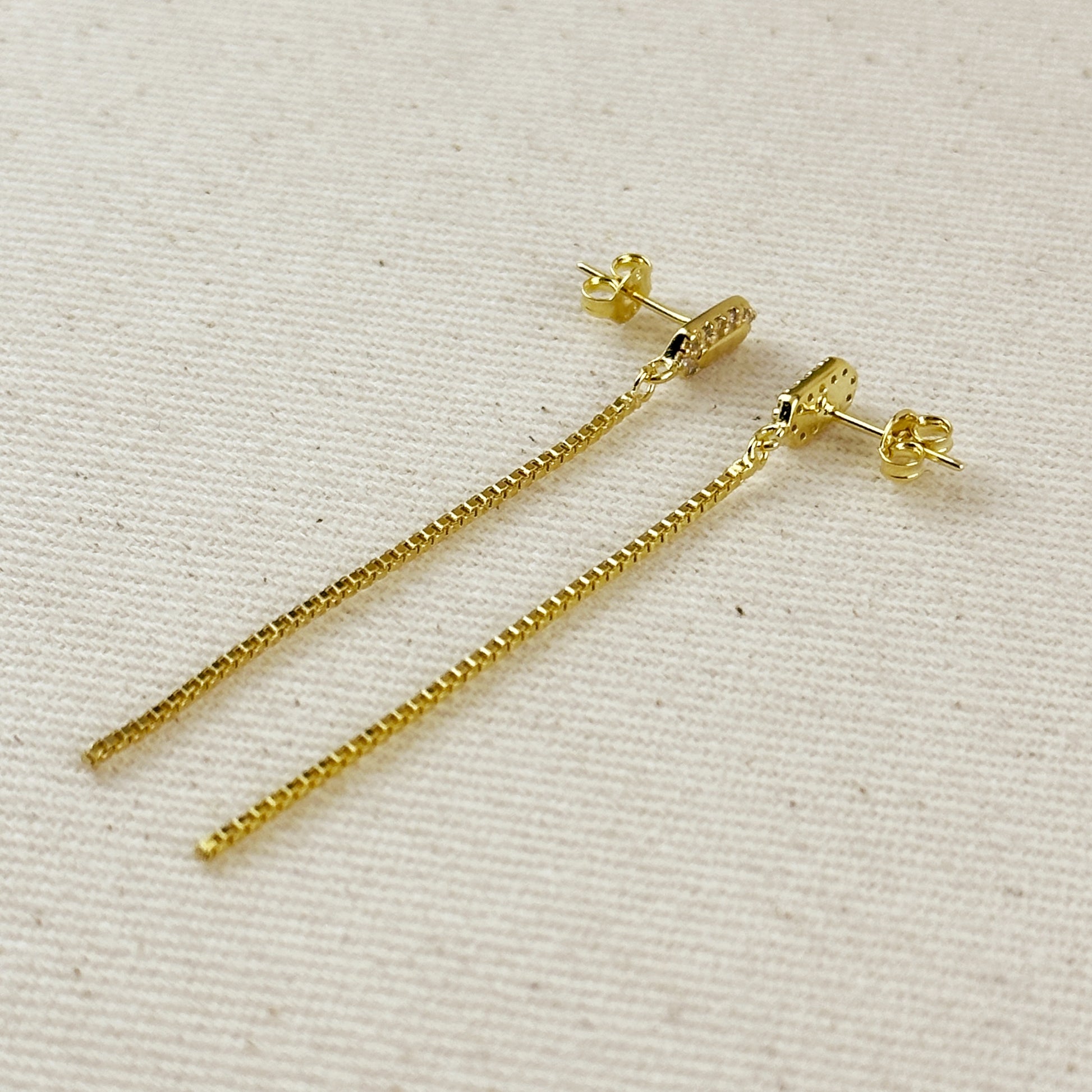 18k Gold Filled CZ Box Chain Drop Earrings