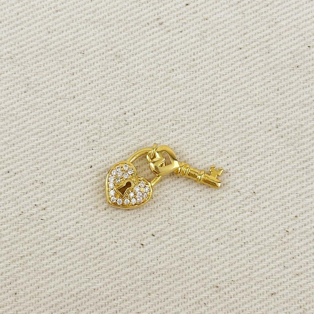 18k Gold Filled CZ Heart & Key Charm