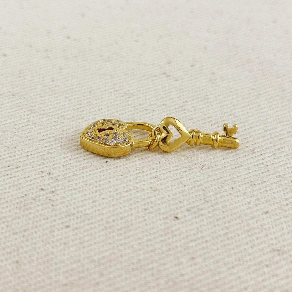 18k Gold Filled CZ Heart & Key Charm