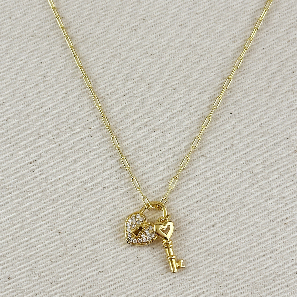 18k Gold Filled CZ Heart & Key Charm