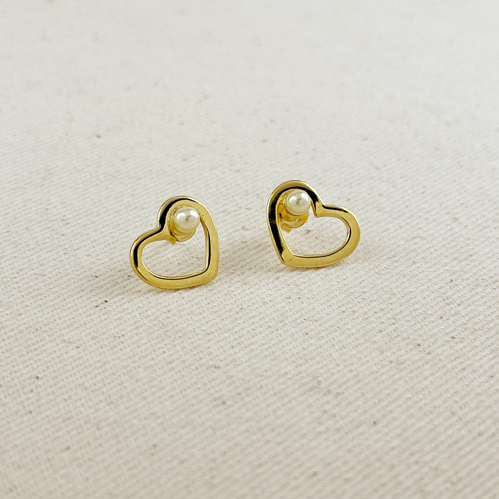 18k Gold Filled Pearl Heart Earrings