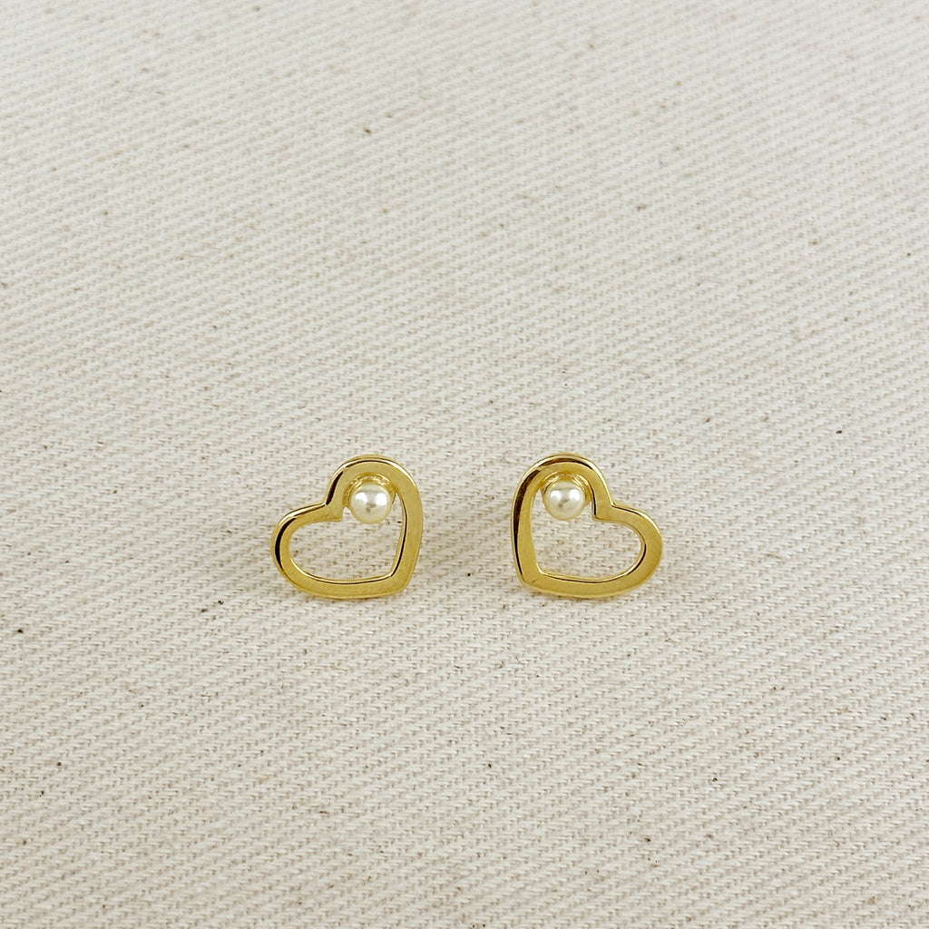18k Gold Filled Pearl Heart Earrings