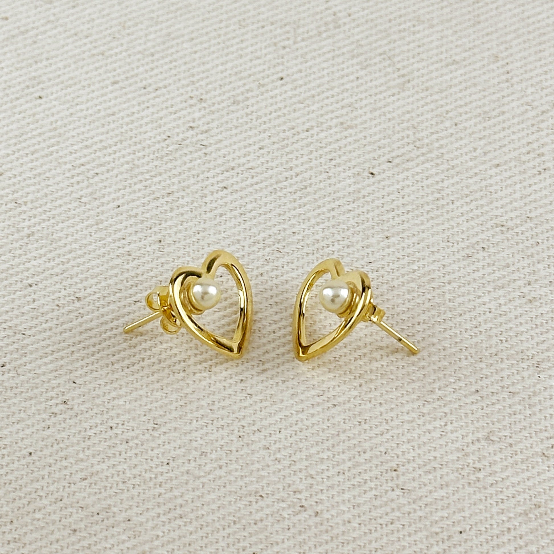 18k Gold Filled Pearl Heart Earrings