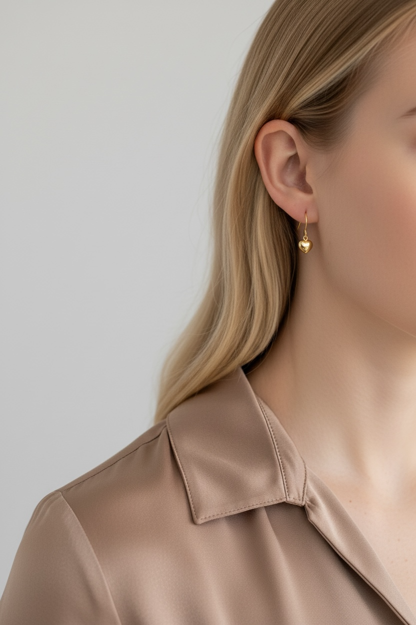 18k Gold Filled Mini Dangle Puffy Heart Earrings