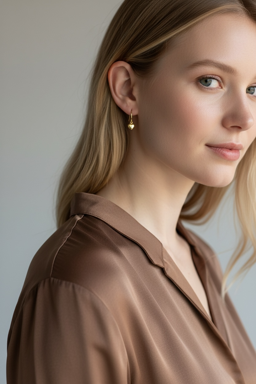 18k Gold Filled Mini Dangle Puffy Heart Earrings