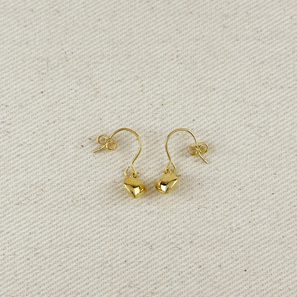 18k Gold Filled Mini Dangle Puffy Heart Earrings