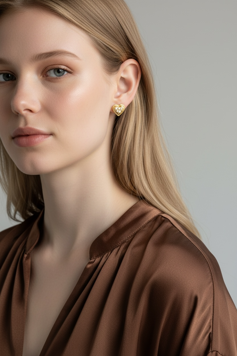 18k Gold Filled CZ Heart Earrings