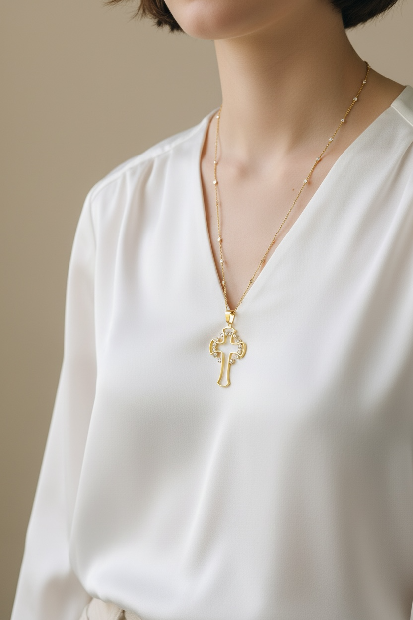 18k Gold Filled Halo Cross Pendant