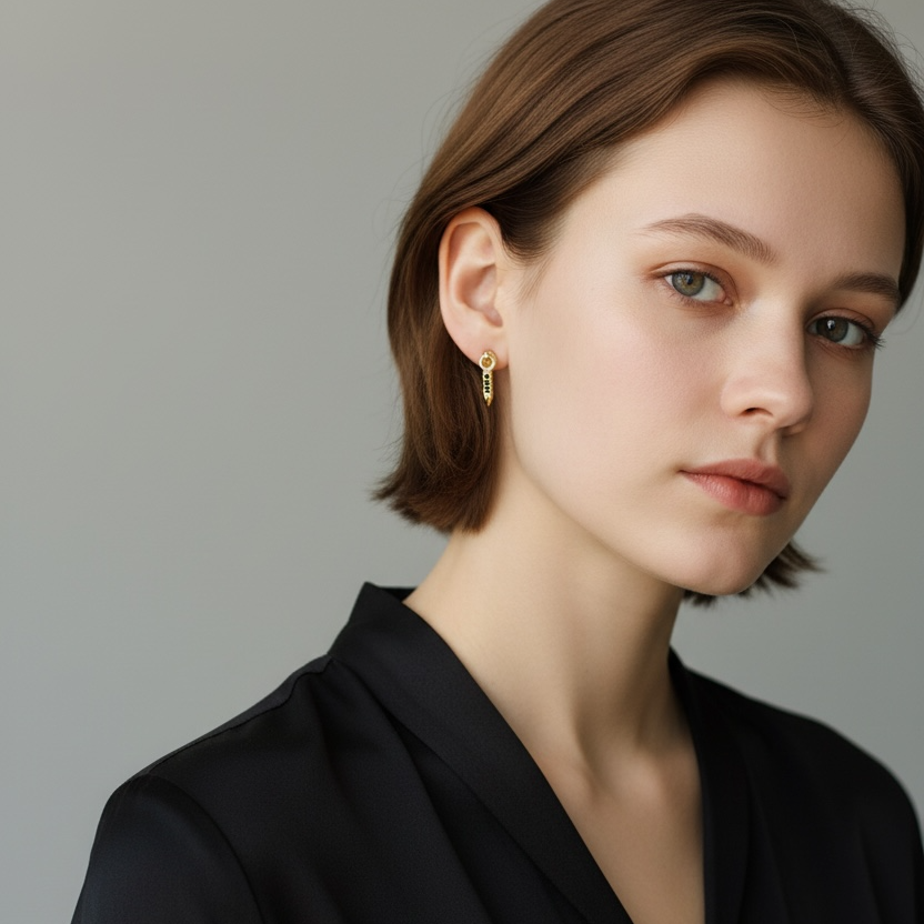 18k Gold Filled Black CZ Spear Drop Earrings