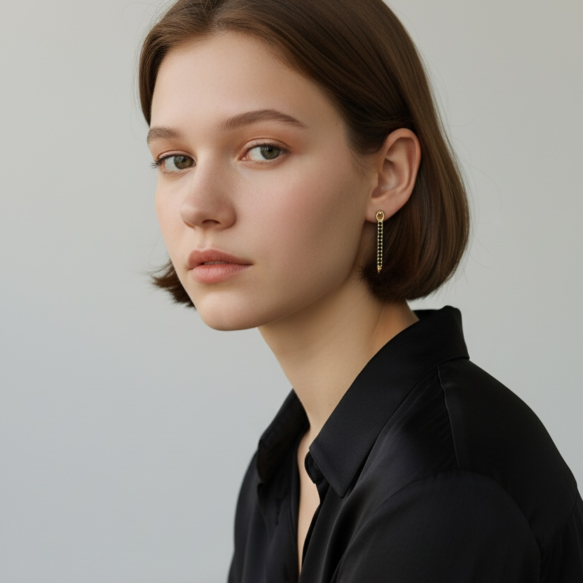 18k Gold Filled Black CZ Spear Drop Earrings