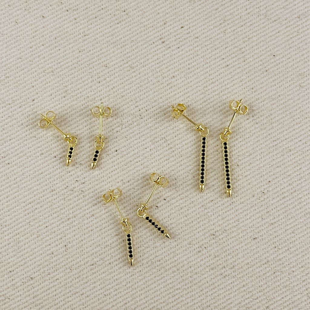18k Gold Filled Black CZ Spear Drop Earrings